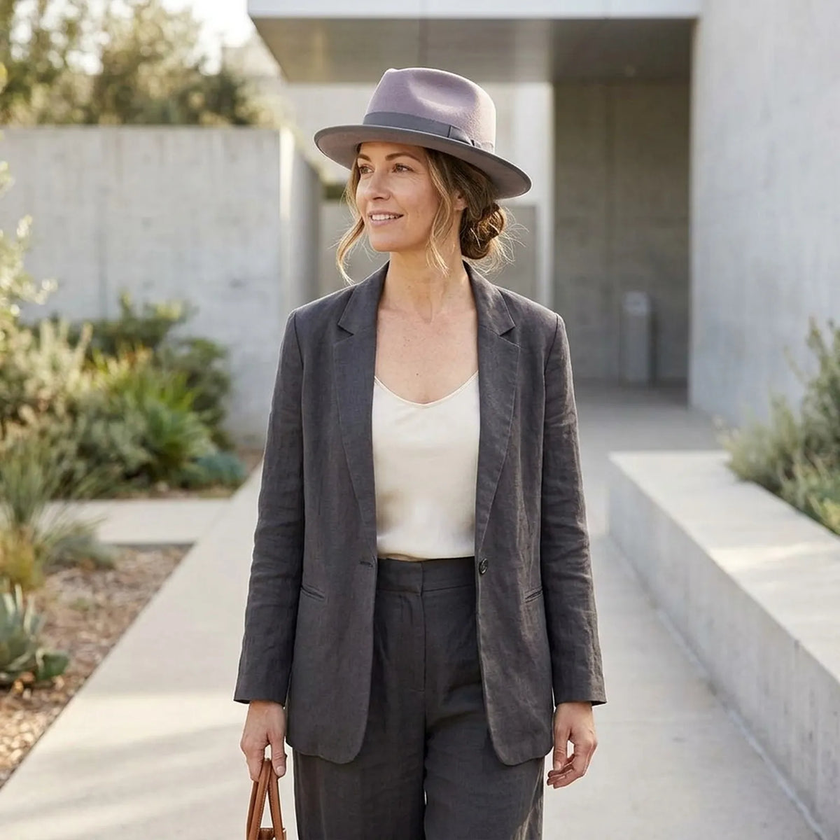 Unisex Light Grey Wool Felt Fedora Hat with Ribbon Band