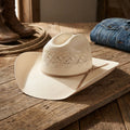 Cream Straw Cowboy Hat with Vented Openwork Crown Detail