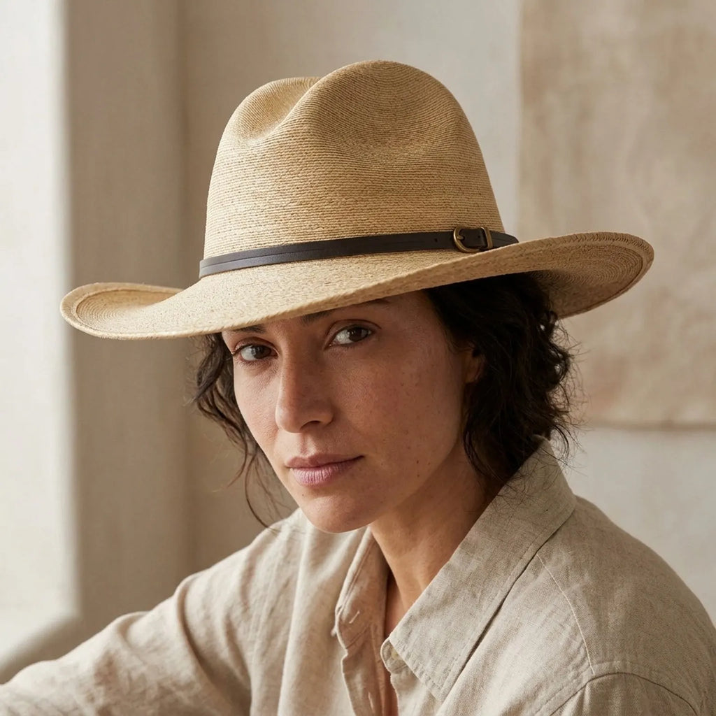 Natural Tan Straw Panama Hat with Brown Grosgrain Ribbon