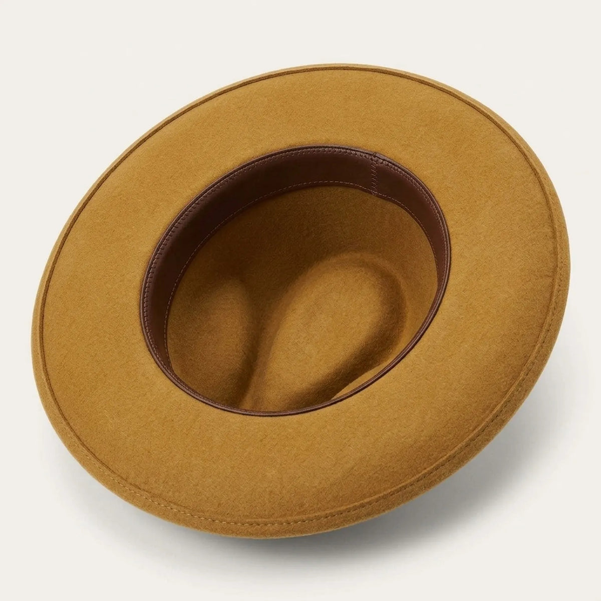 Unisex Mustard Wool Felt Western Hat with Feather Band