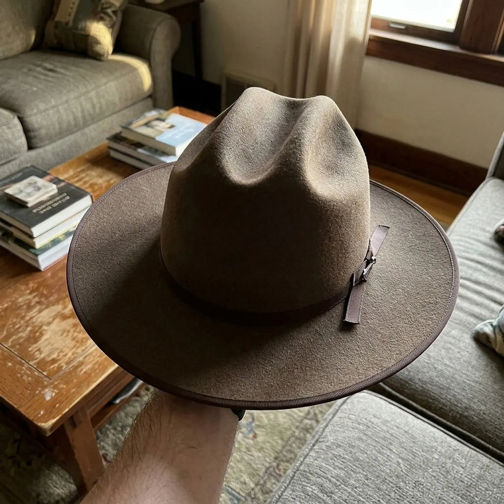 Medium Brown Wool Felt Western Hat with Grosgrain Band Pin