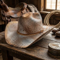 Weathered Gray Cowboy Hat with Leather Band and Stitched Brim