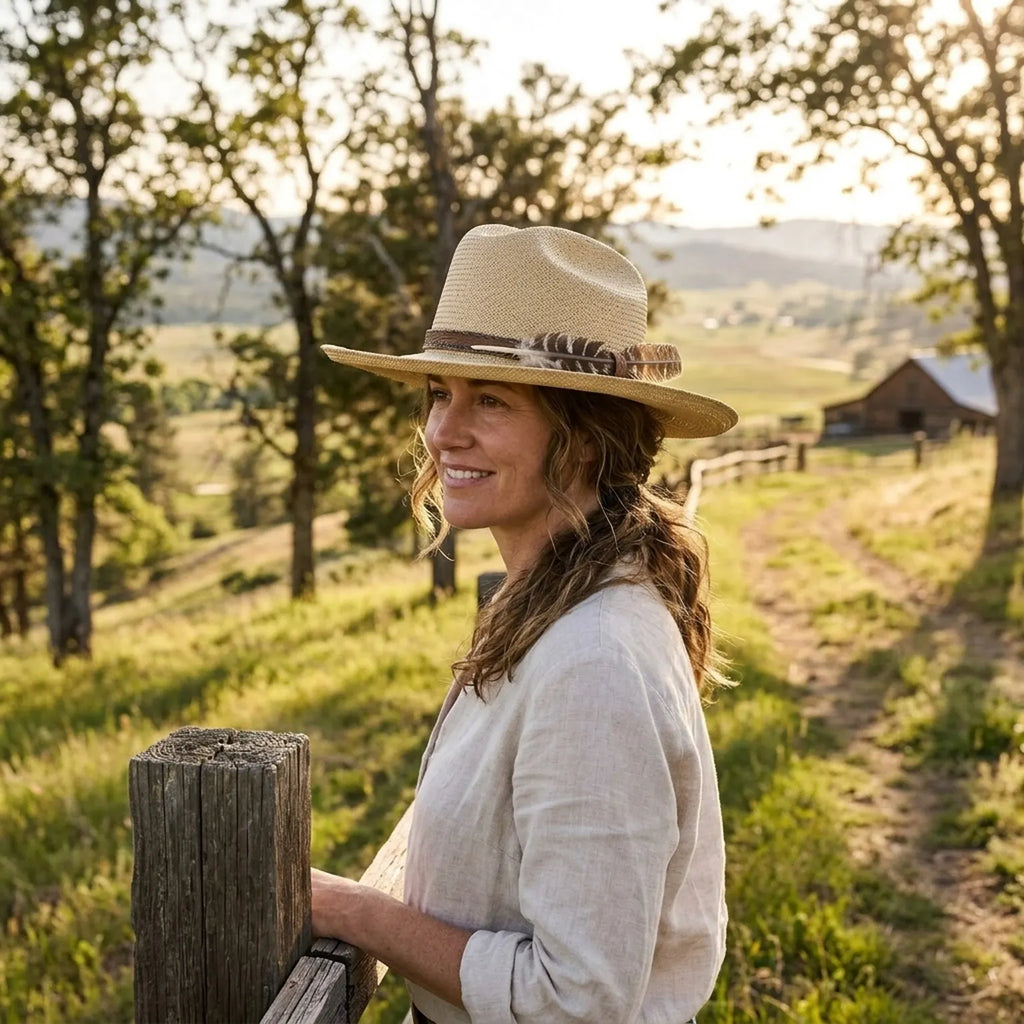 Handwoven Panama Hat With Feather and Leather Band