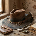 Brown Ombre Felt Hat with Cord Band Beads and Pheasant Feathers