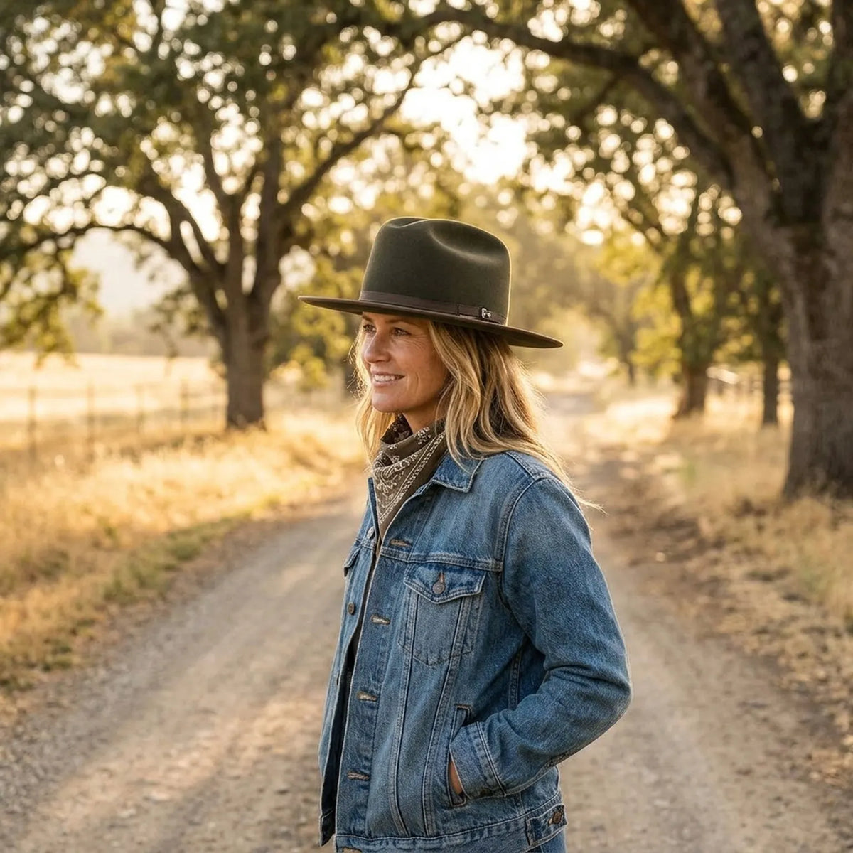 Olive Green Felt Fedora with Grosgrain Bow and Side Detail