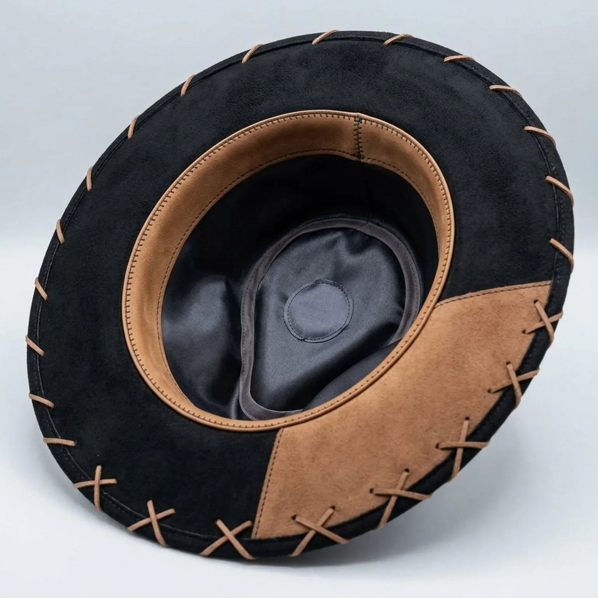 Black Felt Western Hat Cowhide Brim Brown Feather Trio