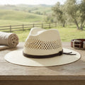 Off-White Vented Straw Western Hat with Leather Cord Band