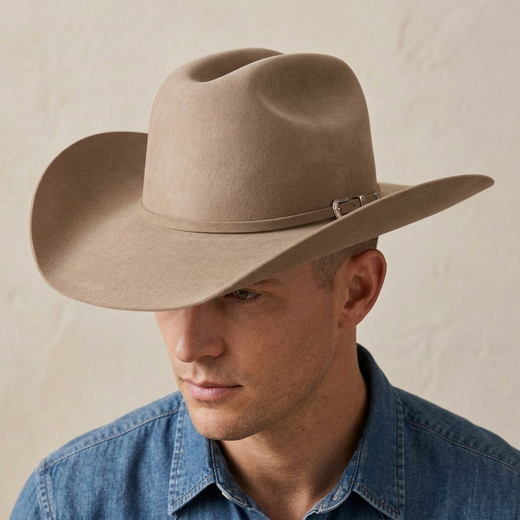 Beige Wool Felt Cowboy Hat with Classic Shape