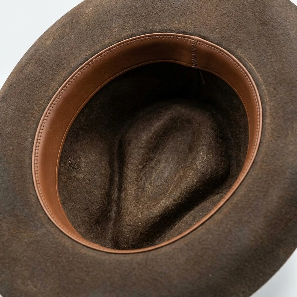 Brown Western Hat With Feather Band Rosary Cross Vintage Ranch Style