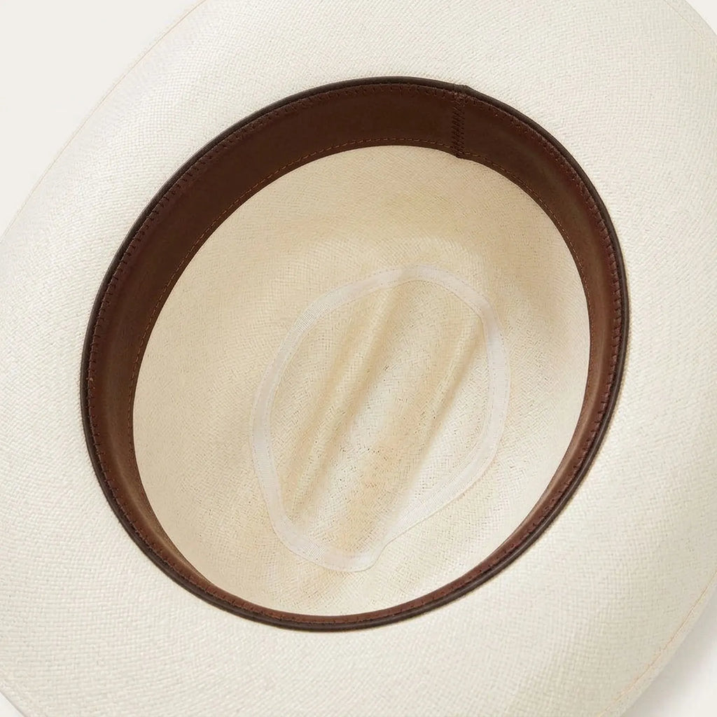 Ivory Straw Western Hat with Braided Brown Leather Band