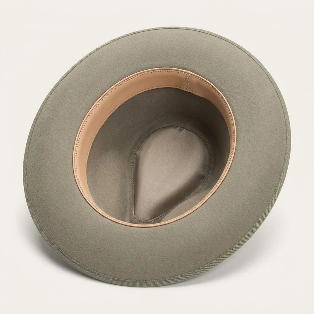 Sage Green Fedora With Wide Flat Brim and Ribbon Trim