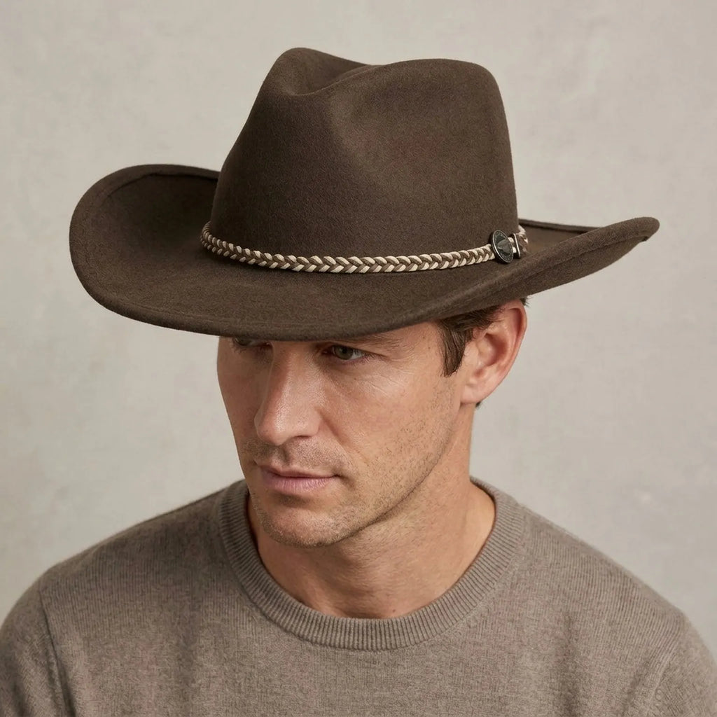 Unisex Western Wool Felt Cowboy Hat with Rope Band