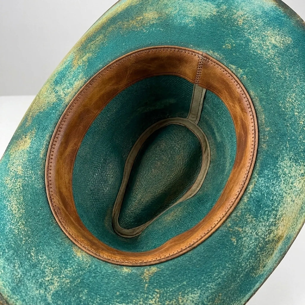 Distressed Teal Cowboy Hat with Leather and Twine Band