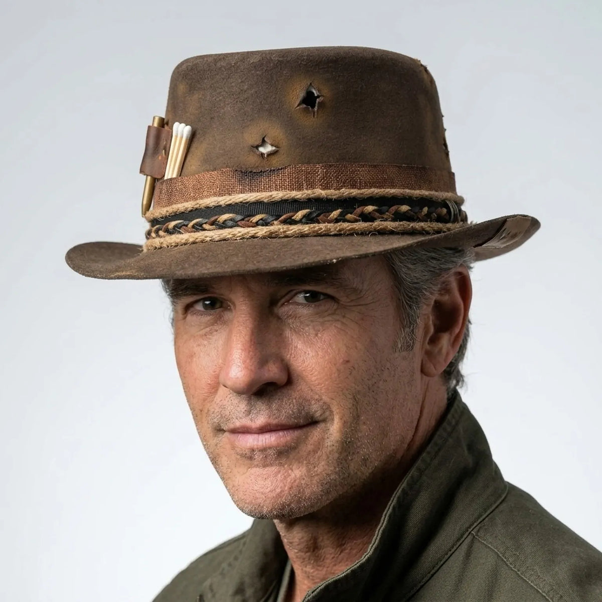 Distressed Brown Wool Felt Cowboy Hat with Star Cutouts