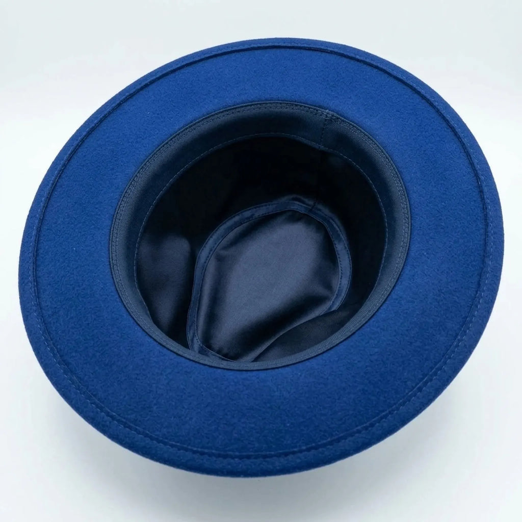 Royal Blue Felt Fedora with Evil Eye Charms Gold Embroidery