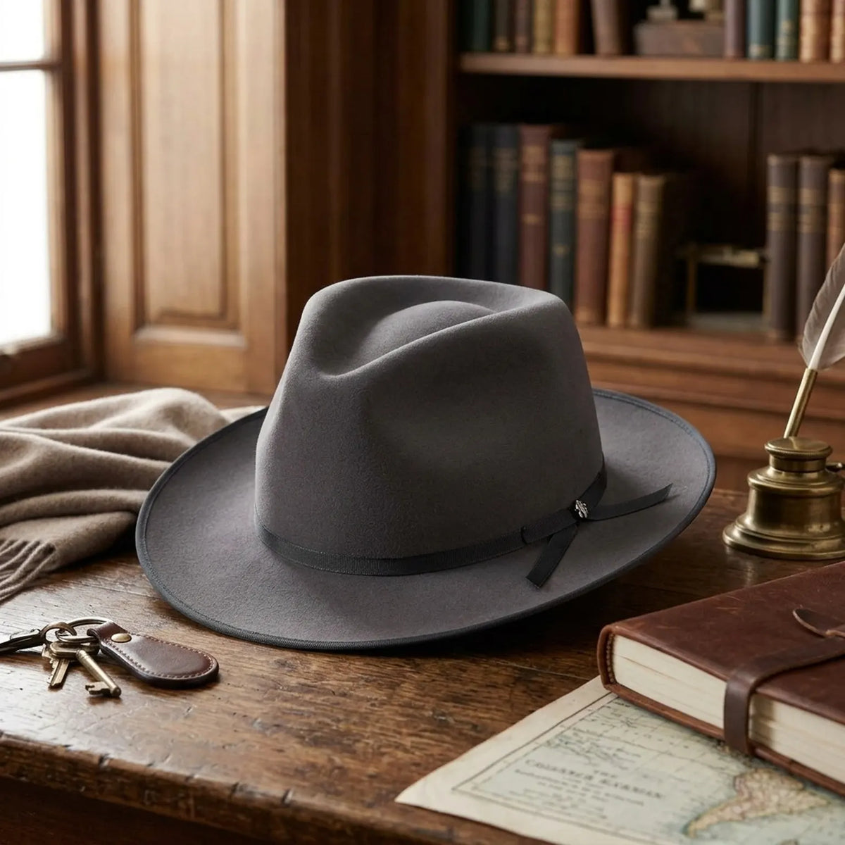 Grey Felt Fedora Hat with Black Grosgrain Band - Classic