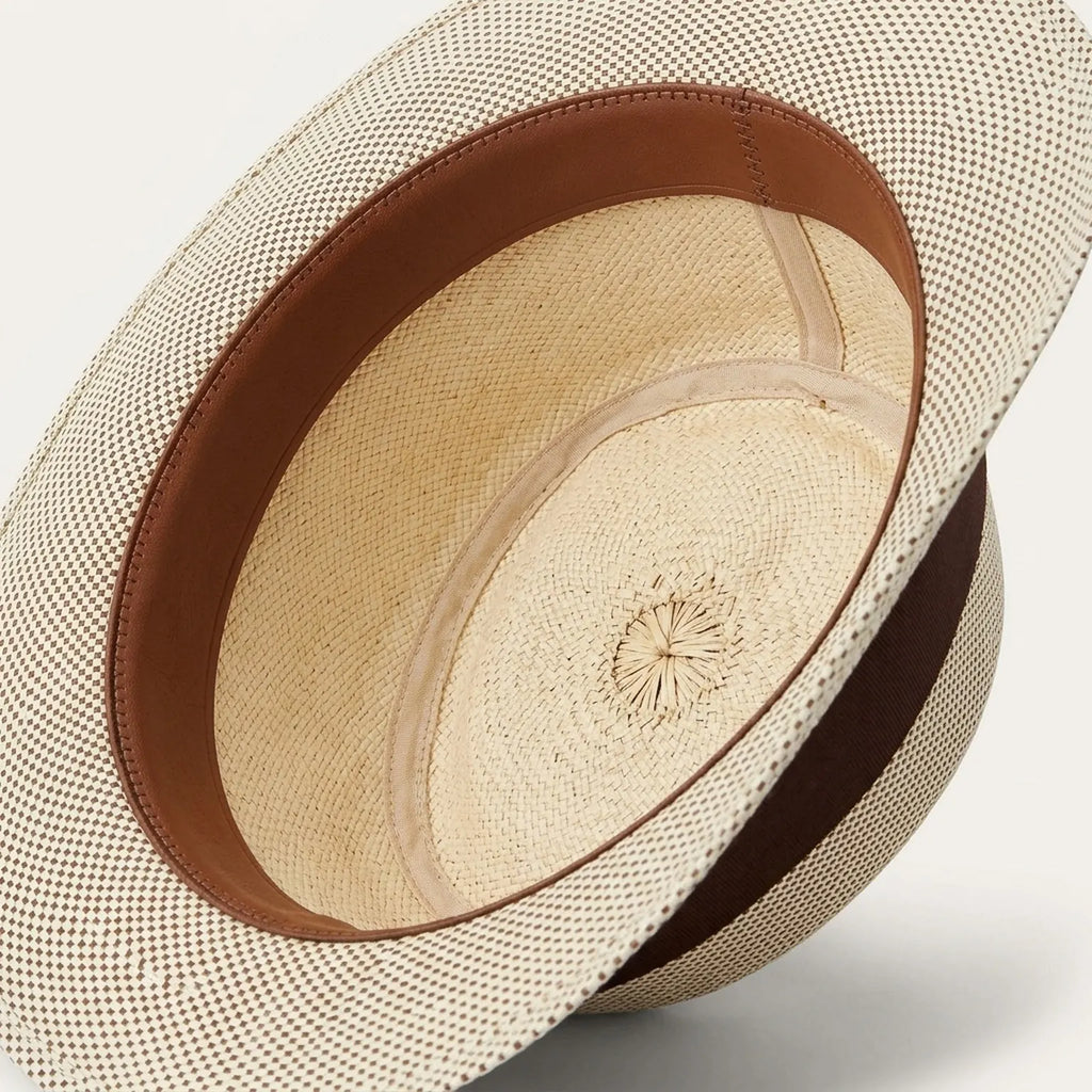 Unisex Two Tone Straw Panama Hat with Brown Ribbon Band