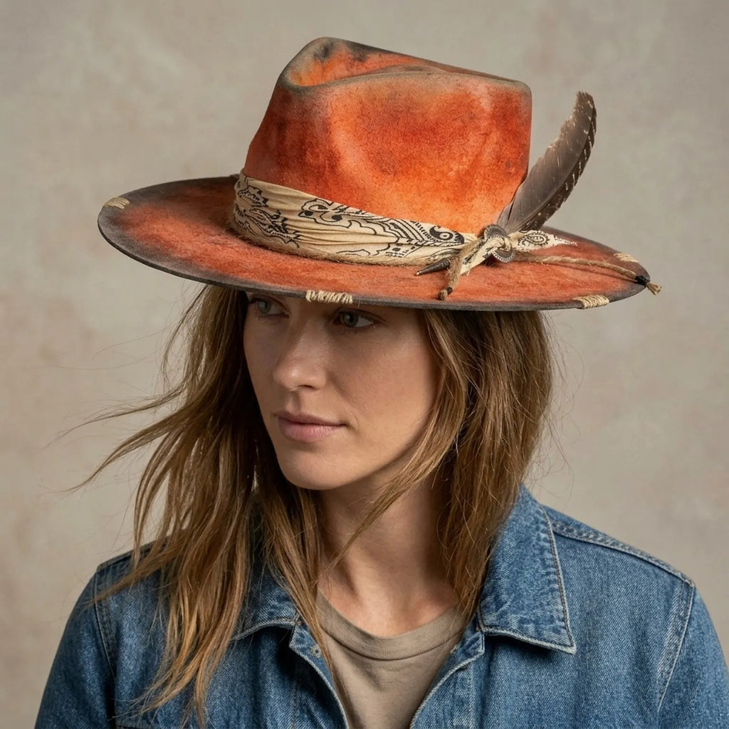 Rust Felt Western Hat with Paisley Band and Concho