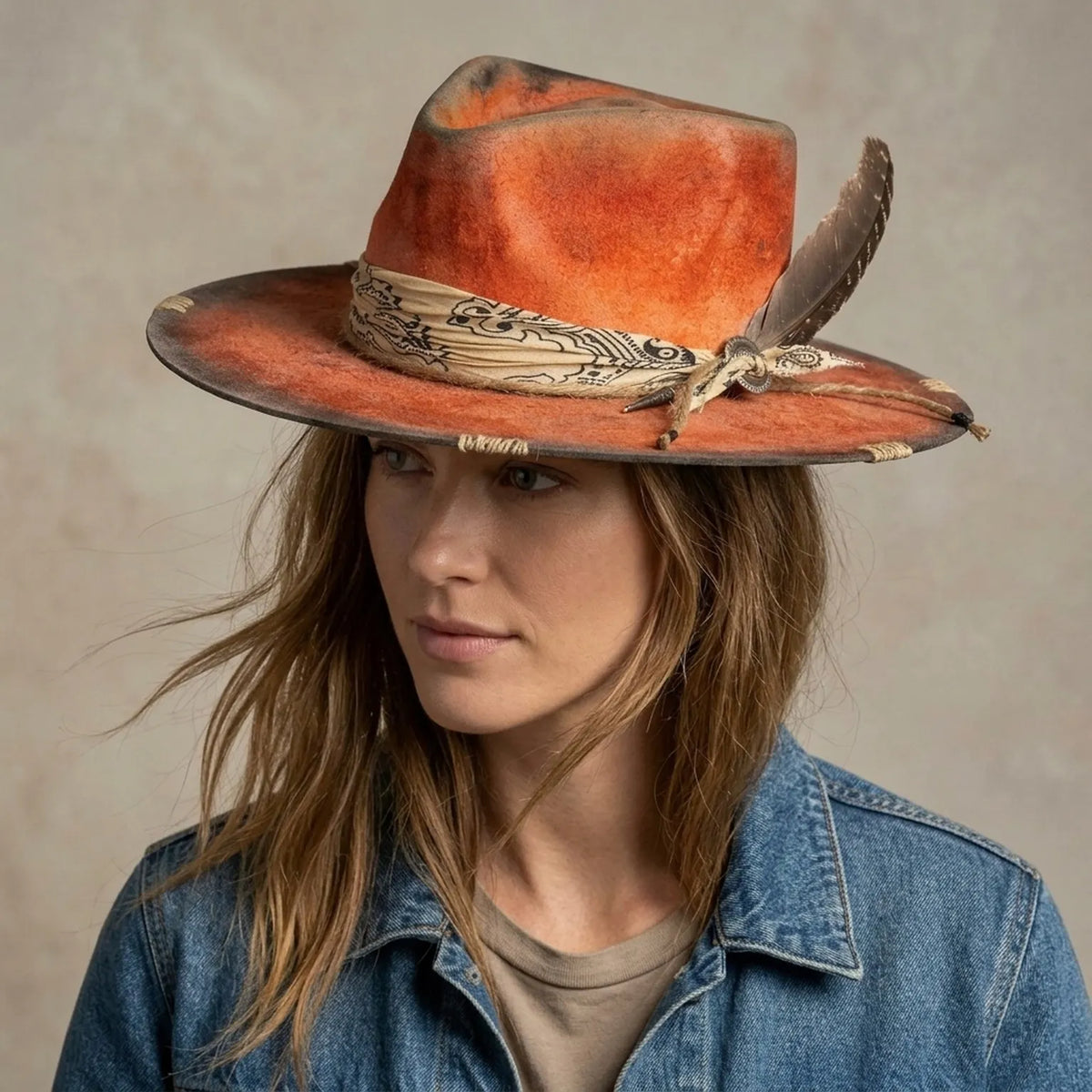 Rust Felt Western Hat with Paisley Band and Concho