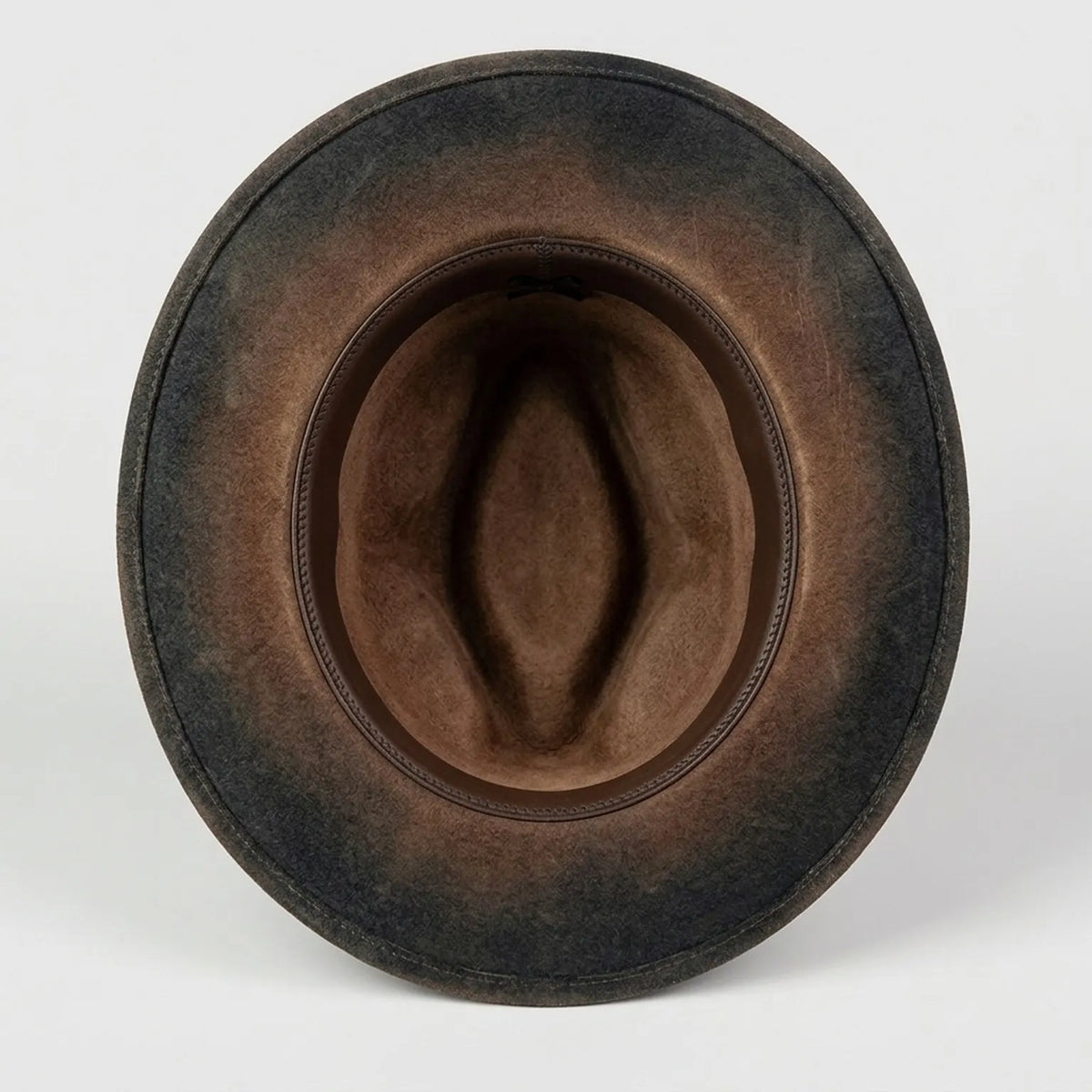 Brown Ombre Felt Hat with Cord Band Beads and Pheasant Feathers