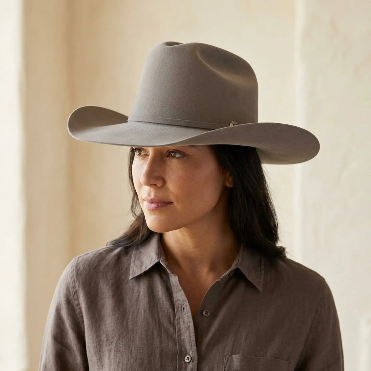 Bone White Felt Cowboy Hat - Western Style with Curled Brim