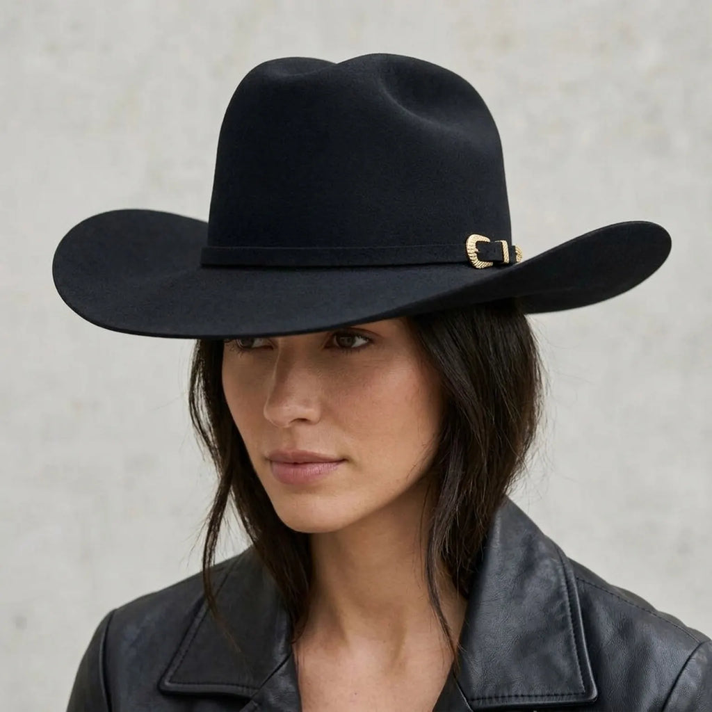 Black Wool Felt Cowboy Hat with Minimal Band and Brim