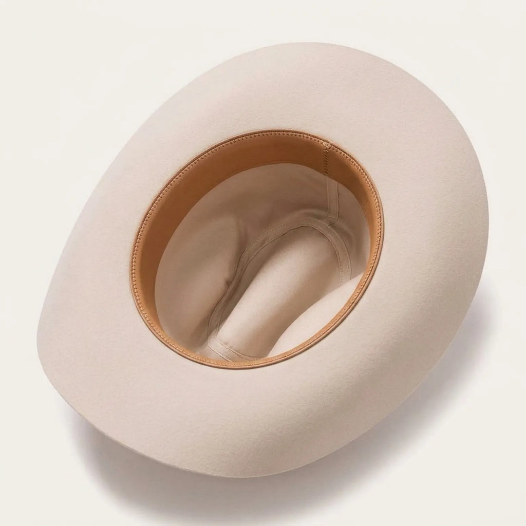 Cream Felt Cowboy Hat with Pinched Crown and Curved Brim