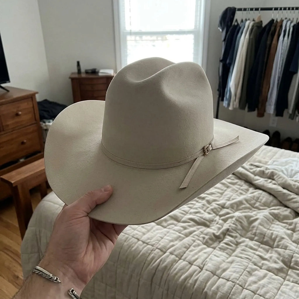 Cream Wool Felt Cowboy Hat with Clean Lines and Brim