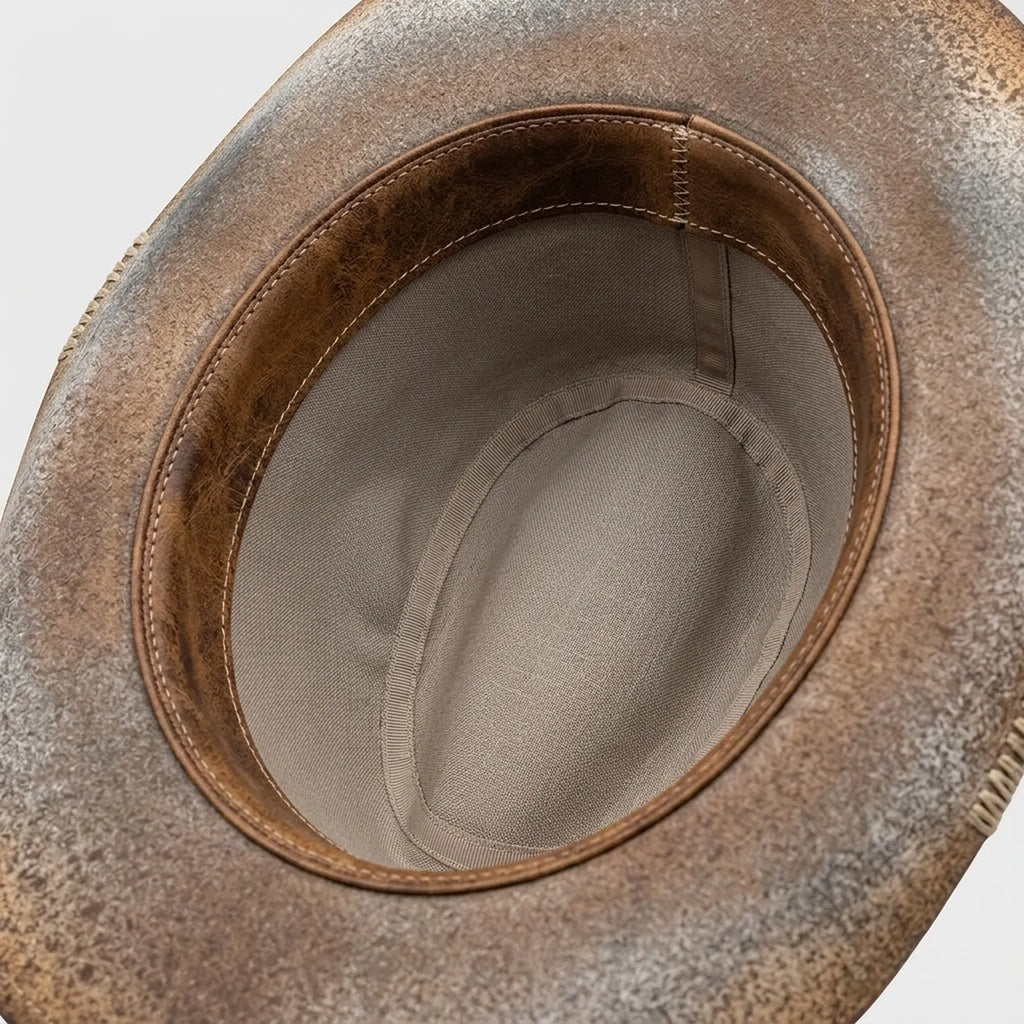 Weathered Gray Cowboy Hat with Leather Band and Stitched Brim