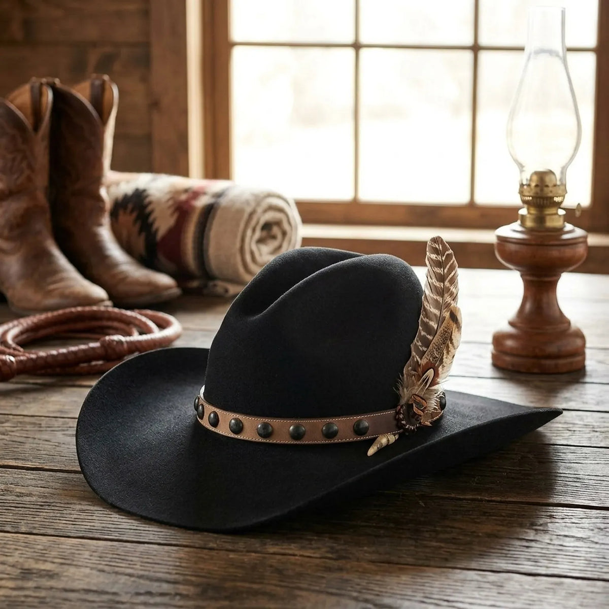 Unisex Black Cowboy Hat with Studded Leather Band