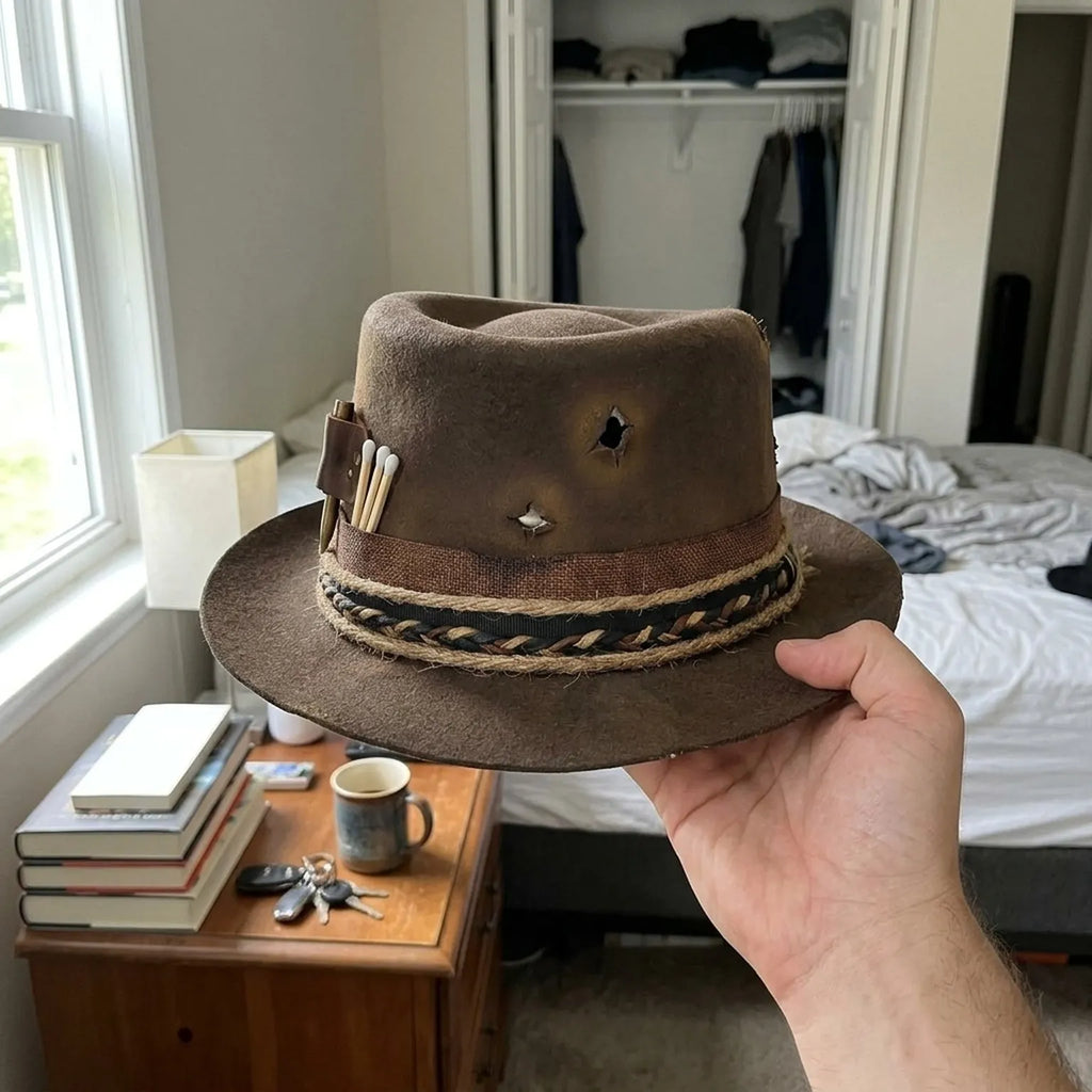 Distressed Brown Wool Felt Cowboy Hat with Star Cutouts