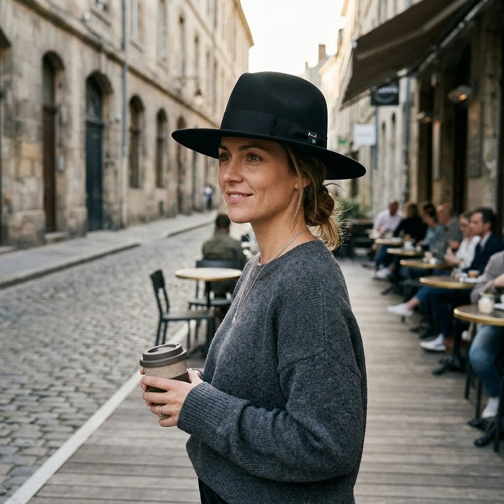 Black Wool Felt Fedora Hat with Grosgrain Band and Side Bow