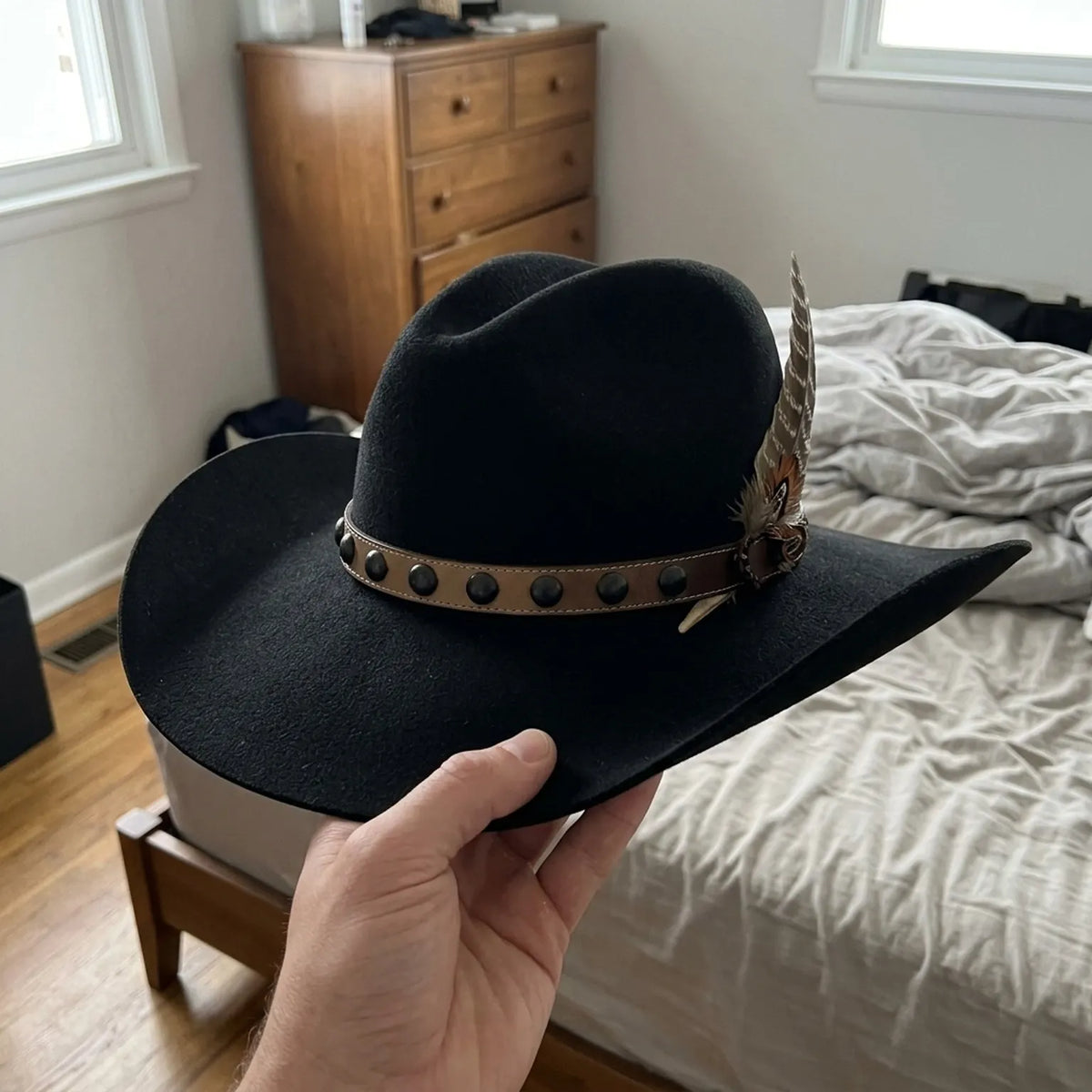 Unisex Black Cowboy Hat with Studded Leather Band