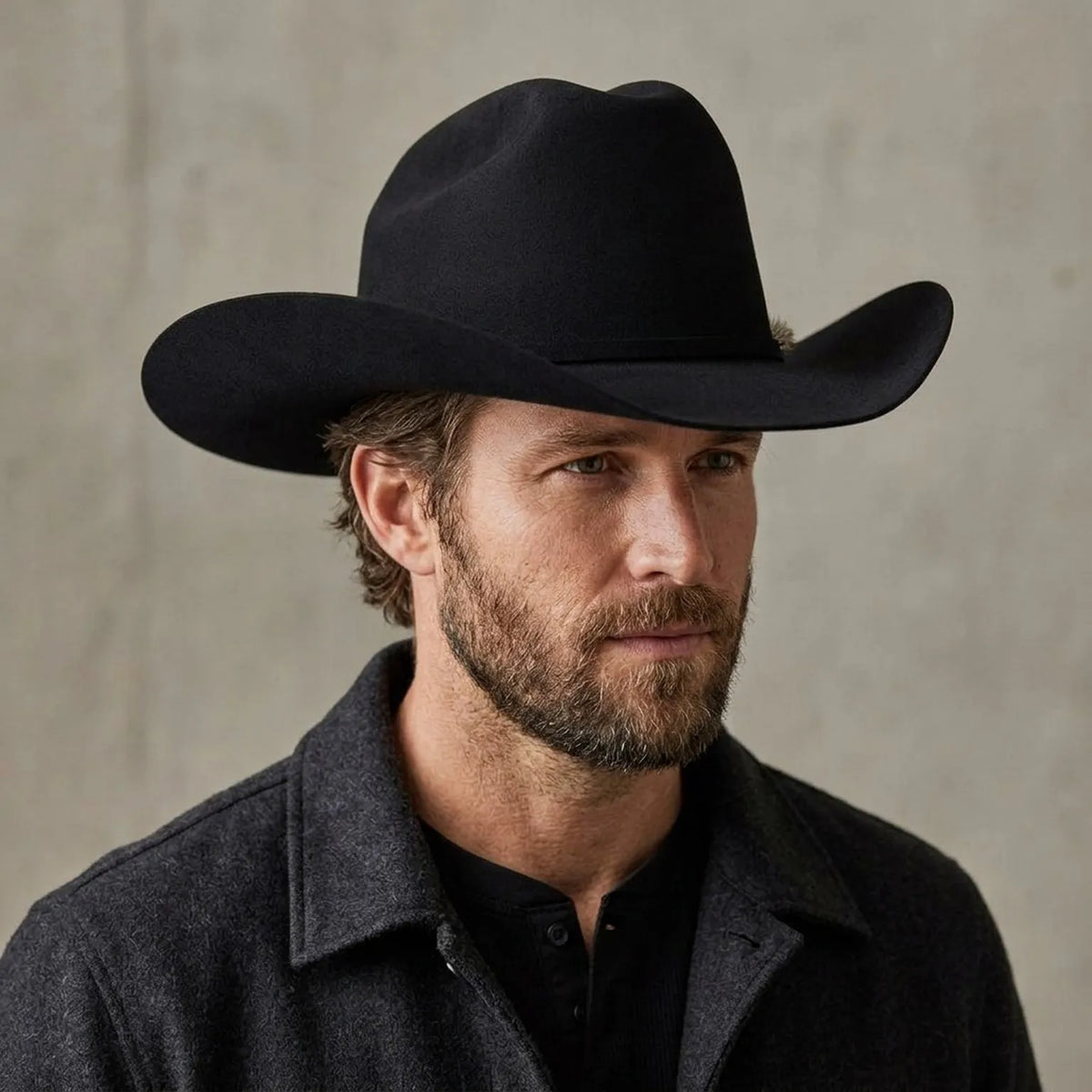 Black Felt Cowboy Hat with Silver Pin - Classic Western