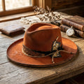 Burnt Orange Felt Fedora Tooled Leather Band Playing Cards