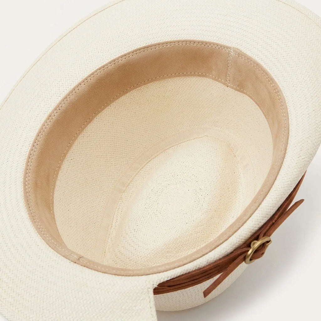 White Panama Straw Hat with Leather Band for Summer Travel Style