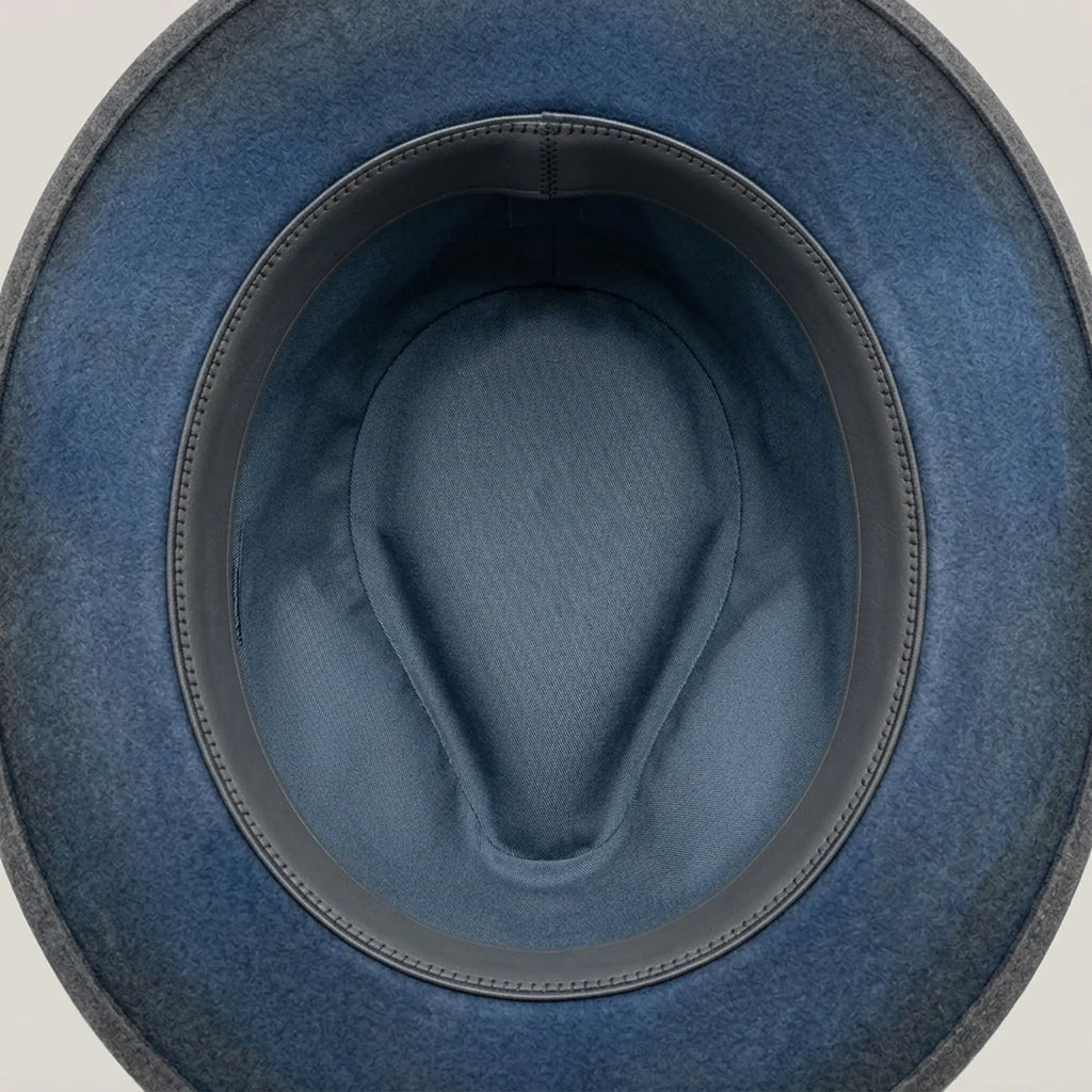 Two-Tone Blue Wool Fedora with Grey Ribbon Bow Detail