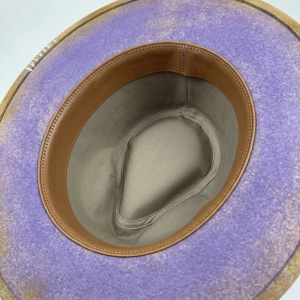 Purple Tie-Dyed Fedora With Patterned Band And Whip-Stitch Brim