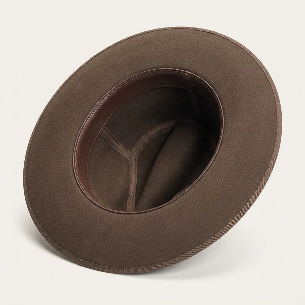 Brown Distressed Wide-Brim Western Felt Hat with Feather
