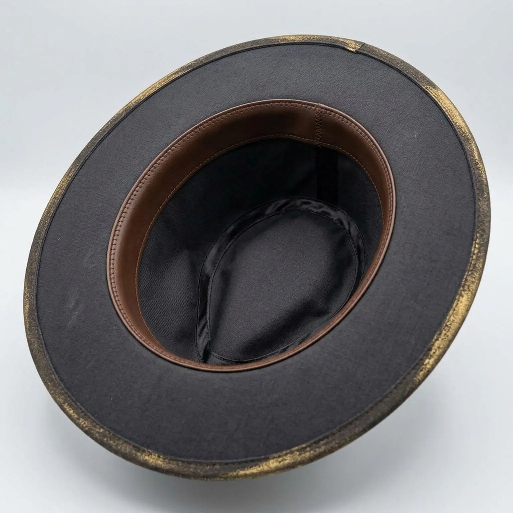 Distressed Black Gold Fedora Hat Feather Playing Card Western Style
