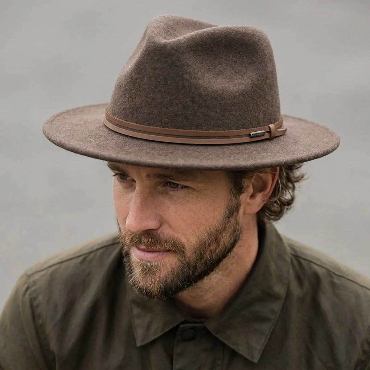 Brown Wool Felt Fedora with Tan Leather Band, Classic Teardrop Shape