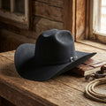 Black Felt Cowboy Hat with Deep Pinched Crease and Upturned Brim