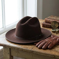 Dark Brown Felt Cowboy Hat with Cattleman Crown and Grosgrain Bow