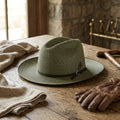 Olive Green Panama Hat in Straw with Bound Edge Detail