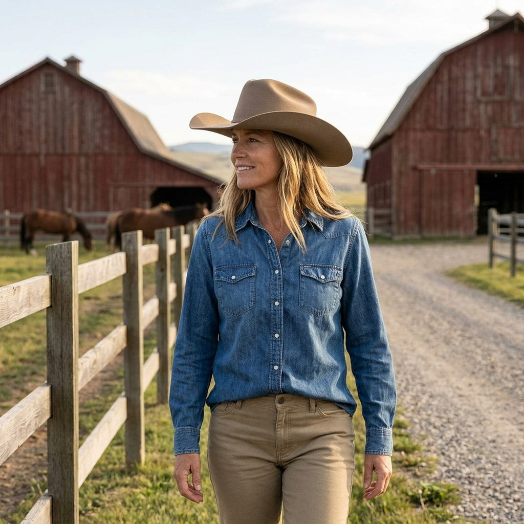 Tan Camel Wool Felt Cowboy Hat with Classic Crease Crown