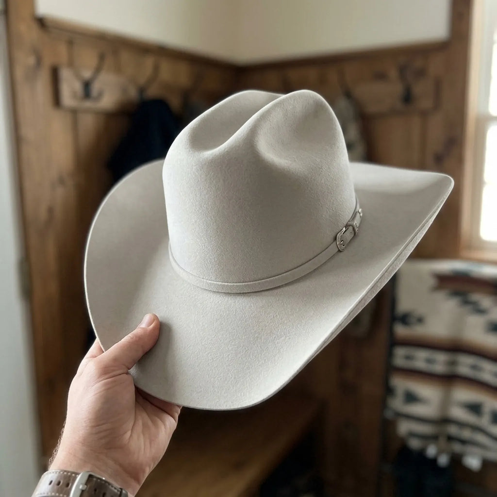 Bone White Felt Cowboy Hat - Western Style with Curled Brim