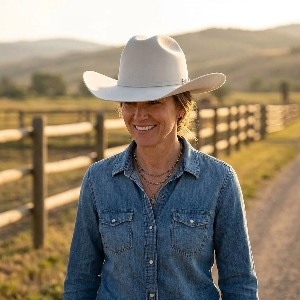 White Wool Felt Cowboy Hat with Clean Band and Pin Accent