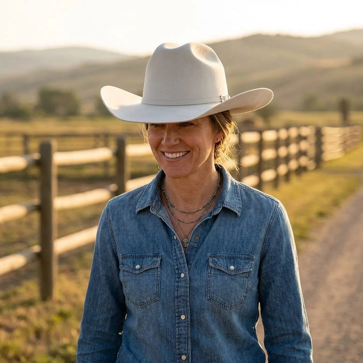 White Wool Felt Cowboy Hat with Clean Band and Pin Accent