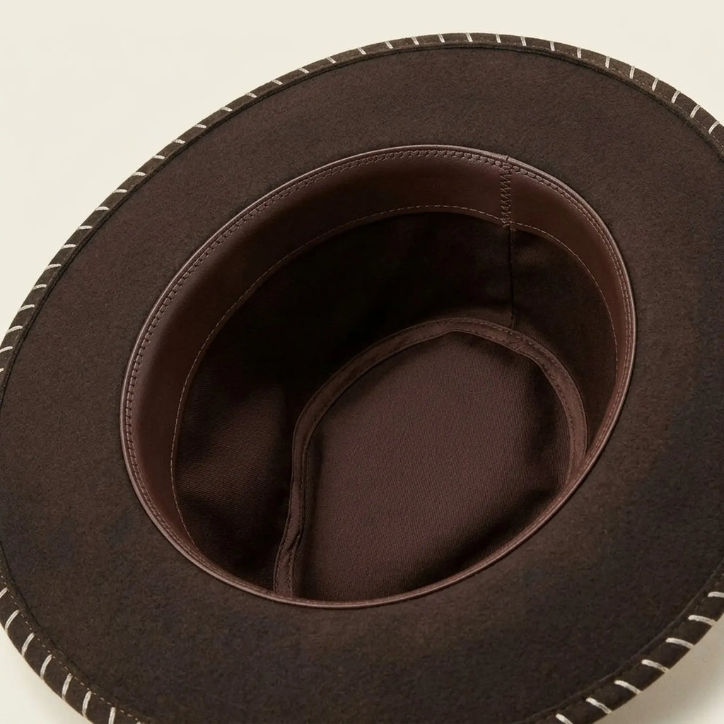 Brown Fedora Hat with Hand-Painted Moon Phases on Brim