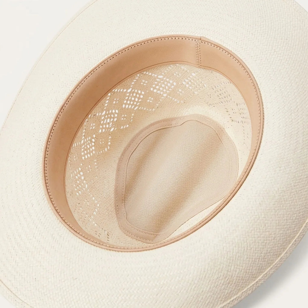 White Straw Sun Hat with Vented Diamond Crown and Grosgrain Band